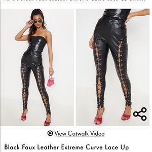Black Faux Leather Lace Up Pants